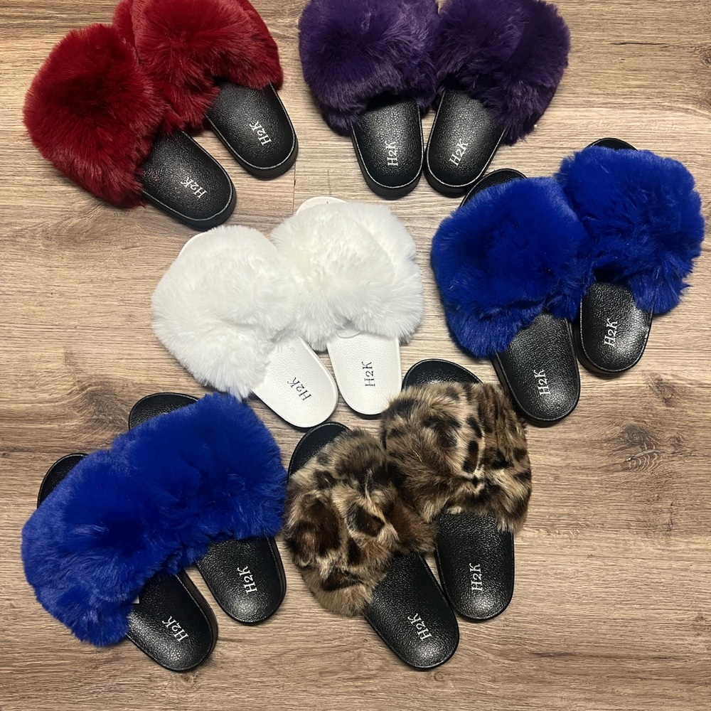 Fuzzy Slide Sandals in Multiple Colors